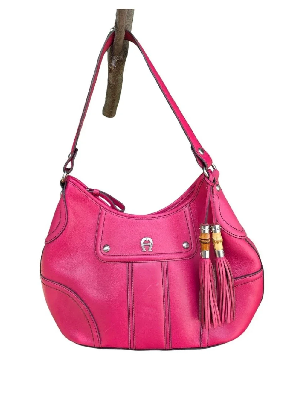 Etienne Aigner Pink Genuine Leather Tassel Hobo Hand Scotsdale Shoulder Bag